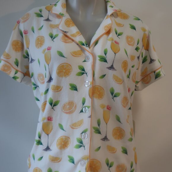 NWT Womens P.J. Salvage (Item- 67) White Yellow 3Pc Mimosa Me Pajama Short Set M - Picture 5 of 14